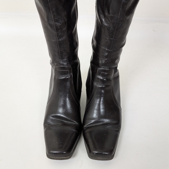 Pleather Calf Boots Square Toe Fitted Tight Faux Leather PVC - Picture 3 of 9